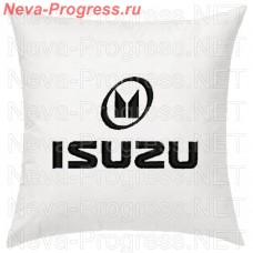 Подушка с вышитым логотипом и надписью  ISUZU  в салон автомобиля, размер и цвет выбирайте в опциях