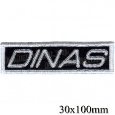 Нашивка РОК атрибутика "DINAS" оверлок, черный фон, липучка или термоклей.