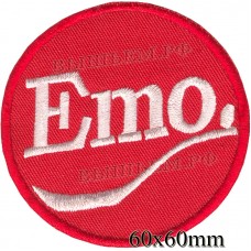 Нашивка РОК атрибутика "EMO" белая вышивка, красный фон, липучка или термоклей.