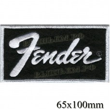 Нашивка РОК атрибутика "Fender" (гитары) белая вышивка, черный фон, липучка или термоклей.