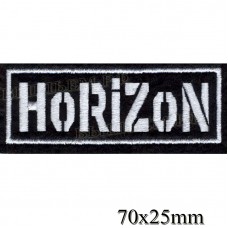 Нашивка РОК атрибутика "HORIZON" белая вышивка, черный фон, оверлок, липучка или термоклей.