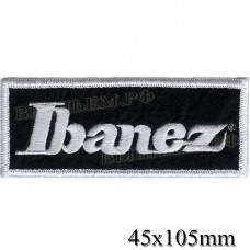 Нашивка РОК атрибутика "Ibanez" белая вышивка, черный фон, липучка или термоклей.