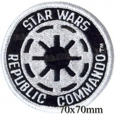 Нашивка РОК атрибутика "STAR WARS REPUBLIC COMMANDO" белая вышивка, черный фон, оверлок, липучка или термоклей.