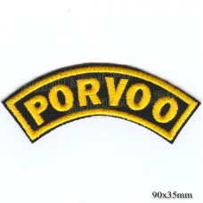 Нашивка РОК атрибутика "porvoo" желтая вышивка, черный фон, липучка или термоклей.